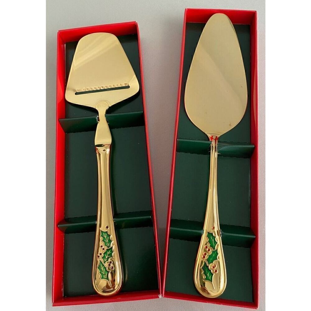 24K Gold Plated Pastry server and cheese slicer with Enamel inlay Retroneu